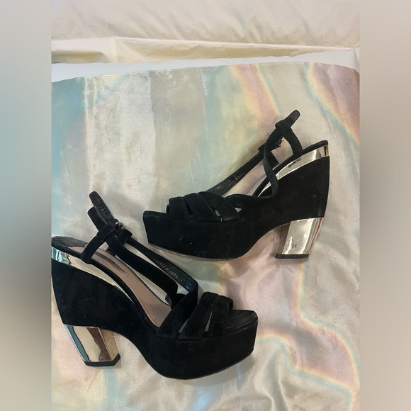 MIU MIU BLACK SUADE PLATFORM WEDGES - Picture 3 of 5